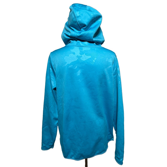 Under Armour Hoodie Womens Large Blue Chenille Shine Fleece Lined Big Logo - Picture 2 of 10